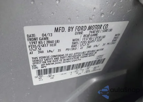 2013 Ford Edge Se from USA, damaged, VIN 2FMDK3GC3DBC22075
